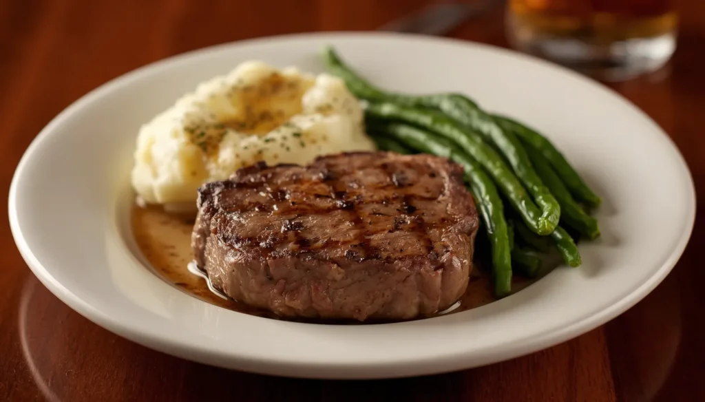 Applebee's sirloin steak with garlic mashed potatoes and green beans